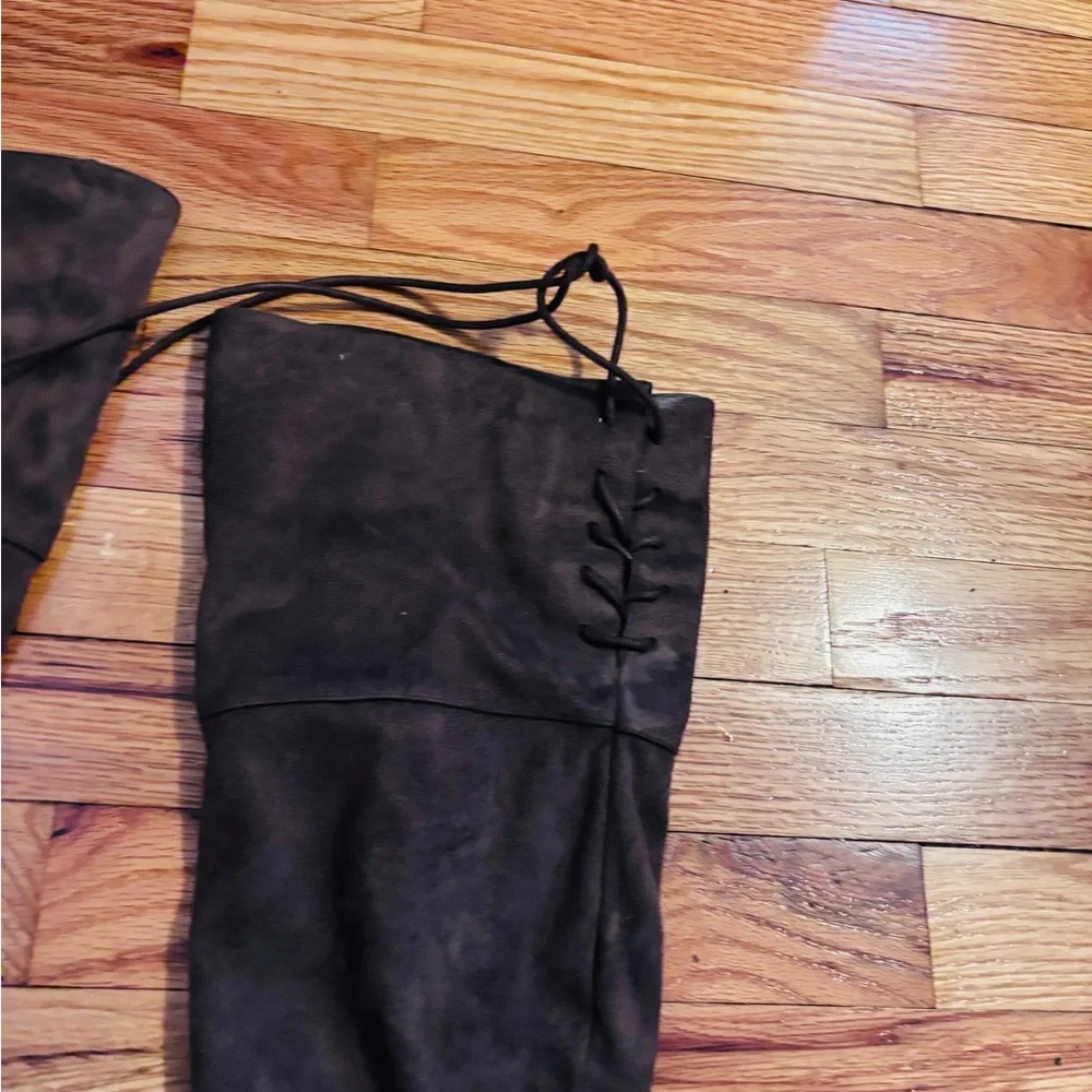 Charlotte Russe brown knee high boots with thick heel and lace up at the top siz